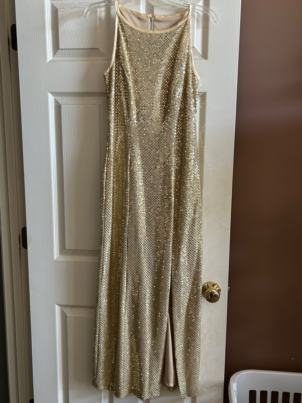 Gold Sequin Prom Dress - Elegant Halter Gown